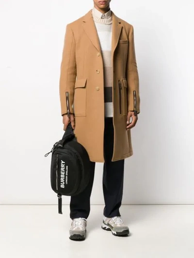 Shop Burberry Zip Details Single Breasted Coat In Brown