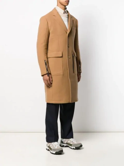 Shop Burberry Zip Details Single Breasted Coat In Brown