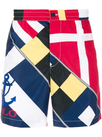 Shop Polo Ralph Lauren Sailing Print Swimming Shorts - Multicolour