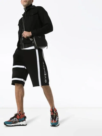 Shop Givenchy Logo Printed Track Shorts  In 004 Black/white