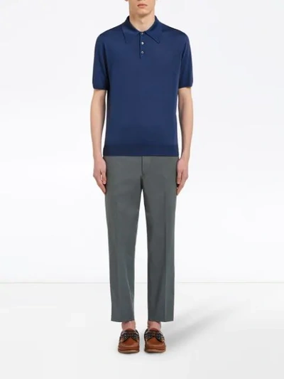 Shop Prada Knitted Polo Shirt In Blau