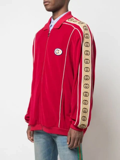 Shop Gucci Logo Patch Bomber Jacket In Red