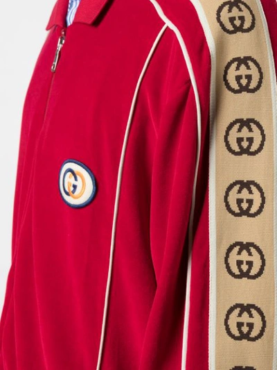 Shop Gucci Logo Patch Bomber Jacket In Red