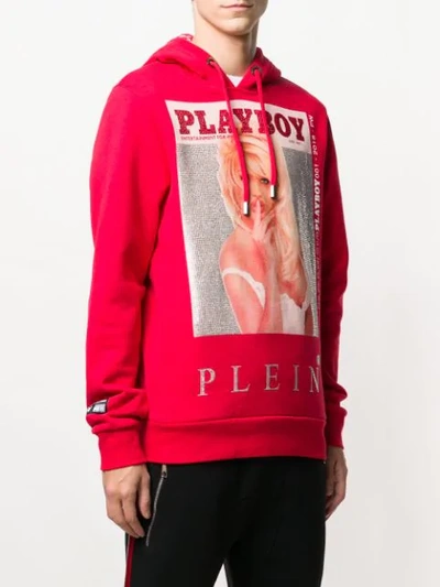 Shop Philipp Plein X Playboy Printed Crystal Hoodie In Red