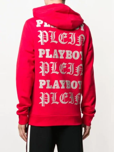 Shop Philipp Plein X Playboy Printed Crystal Hoodie In Red