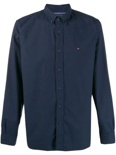 Shop Tommy Hilfiger Logo Embroidered Shirt In Blue