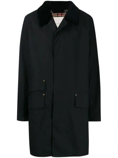 Shop Mackintosh Corduroy Collar Trench Coat In Blue