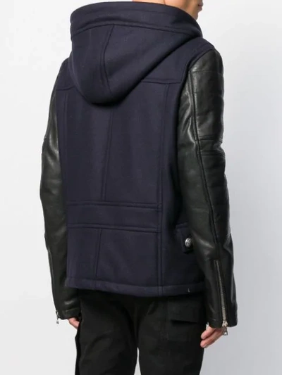 Shop Balmain Bi-material Hooded Jacket In Blue