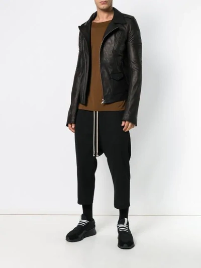 Shop Rick Owens Stooges Leather Jacket - Black