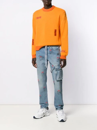 Shop Off-white Logo Print Straight-leg Jeans In Blue