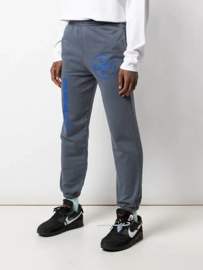 Shop Off-white Logo Print Track Pants In Blue