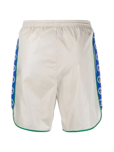 Shop Gucci Nylon Swim Shorts With Logo Stripe In 9135 White