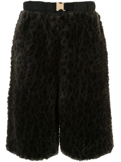 Shop Sacai Leopard Print Shearling Shorts In Black