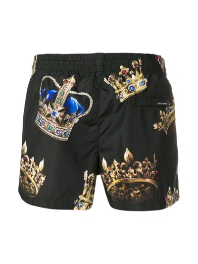Shop Dolce & Gabbana Crown Print Swimming Shorts In Black