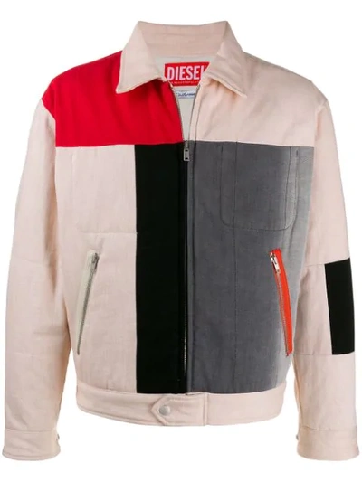 Shop Diesel Red Tag Colour-block Bomber Jacket In White