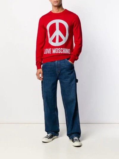Shop Love Moschino Peace Sign Logo Pullover In Red