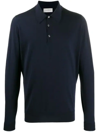 Shop John Smedley Knitted Polo Shirt In Blue