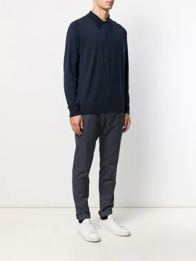 John Smedley Mens Midnight Belper Knitted Polo Jumper In Blue