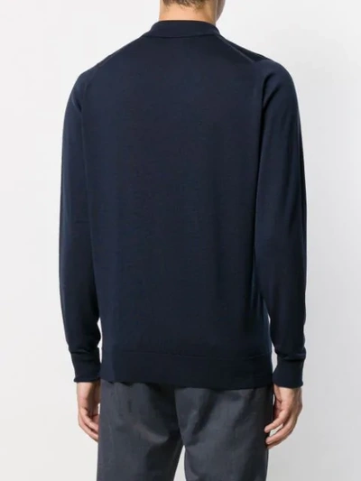 John Smedley Mens Midnight Belper Knitted Polo Jumper In Blue