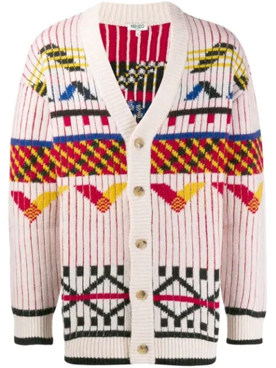 Shop Kenzo Geometric Pattern Cardigan In Neutrals