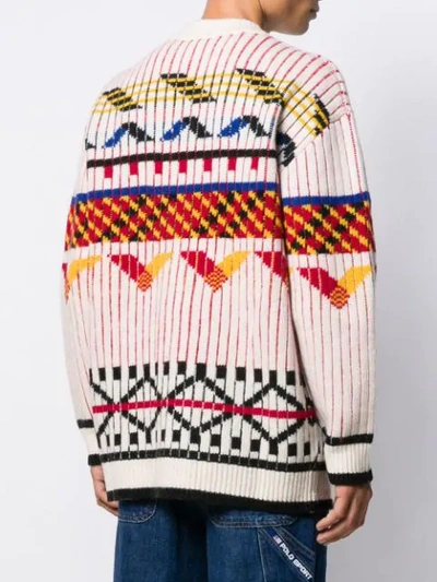 Shop Kenzo Geometric Pattern Cardigan In Neutrals