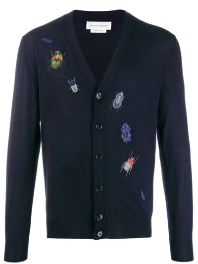 Shop Alexander Mcqueen Insect Embroidery Cardigan In Blue