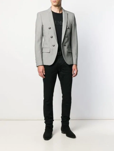 Shop Balmain Double-breasted Houndstooth Blazer In Black