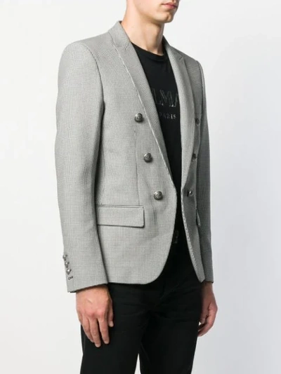 Shop Balmain Double-breasted Houndstooth Blazer In Black