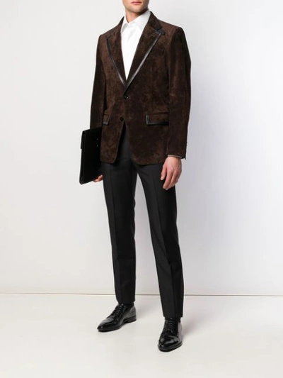 Shop Tom Ford Leather Trim Blazer In Brown