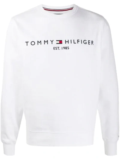 Shop Tommy Hilfiger Logo Embroidered Sweatshirt In White