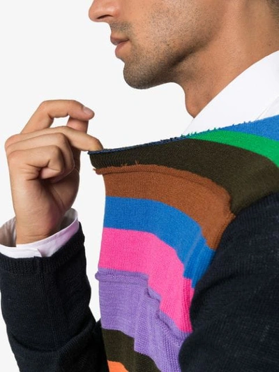 Shop Comme Des Garçons Shirt Striped Panel Knit Jumper In Multi