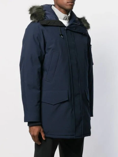 Shop Kenzo Hooded Zip-front Coat In Blue