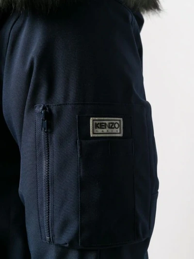 Shop Kenzo Hooded Zip-front Coat In Blue