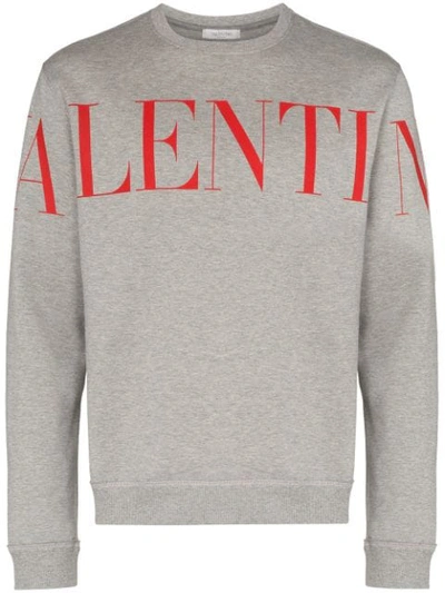 Shop Valentino Logo-print Crewneck Sweatshirt In Grey