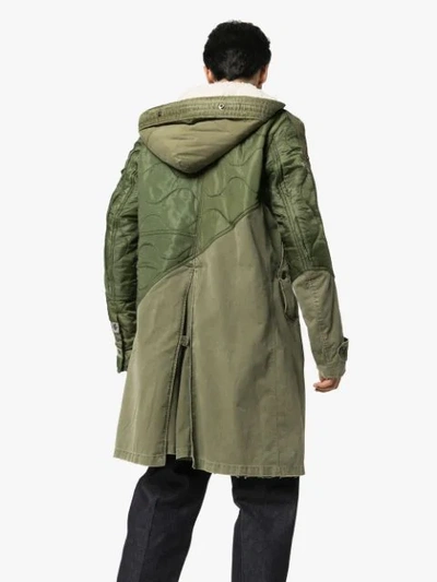Shop Greg Lauren Panelled Hooded Coat In Green