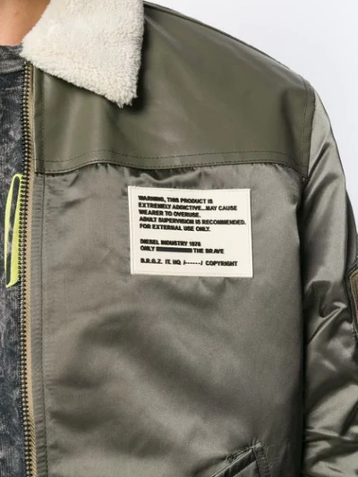 Shop Diesel Zipped Sleeve Bomber Jacket In Green