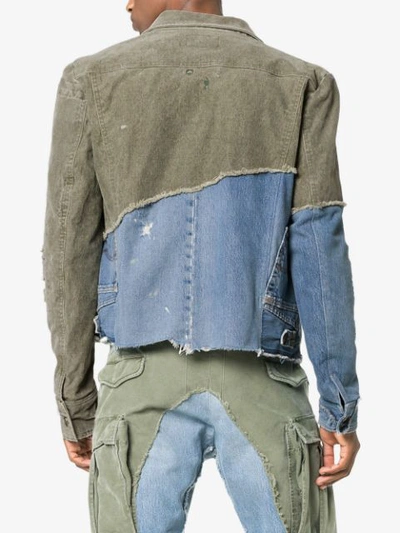 Shop Greg Lauren Denim Panel Distressed Cotton Jacket In Green