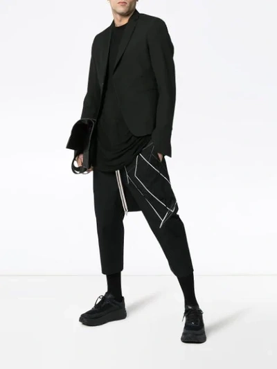 Shop Rick Owens Embroidered Cropped Cotton Blend Trousers In Black