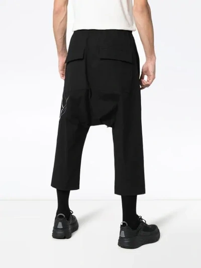 Shop Rick Owens Embroidered Cropped Cotton Blend Trousers In Black