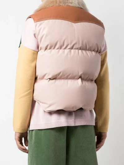 Shop Loewe Faux Fur Collar Padded Gilet In Pink