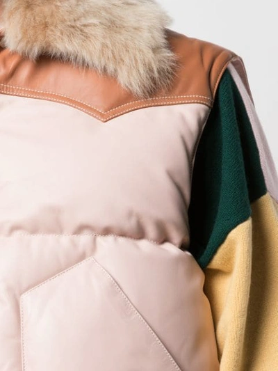 Shop Loewe Faux Fur Collar Padded Gilet In Pink