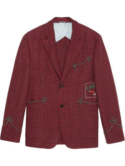 Shop Gucci Linen Jacket With "cassandra" Patch In Red