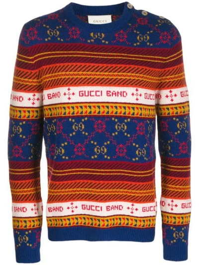 Shop Gucci Interlocked Gg Striped Sweater In Blue