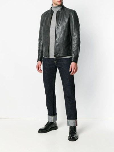 Shop Ajmone Zipped Leather Jacket - Black