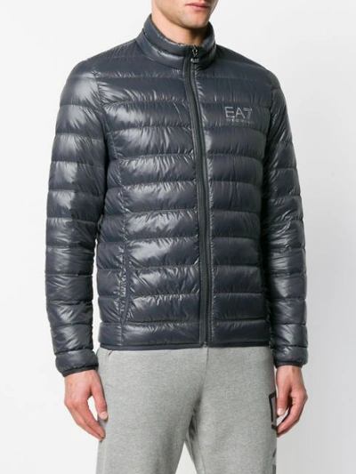 Shop Ea7 Padded Zipped Jacket In Grey