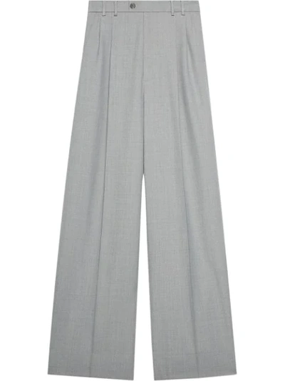 Shop Gucci Wool Wide-leg Trousers In Grey
