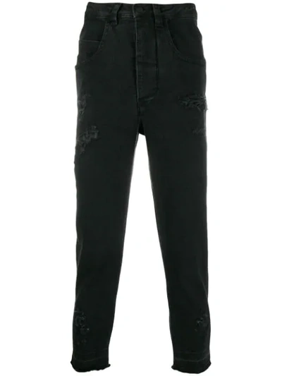 Shop Thom Krom Distressed Cropped Jeans In Black