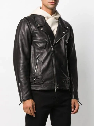 John Elliott Riders Slim Fit Leather Jacket In Black