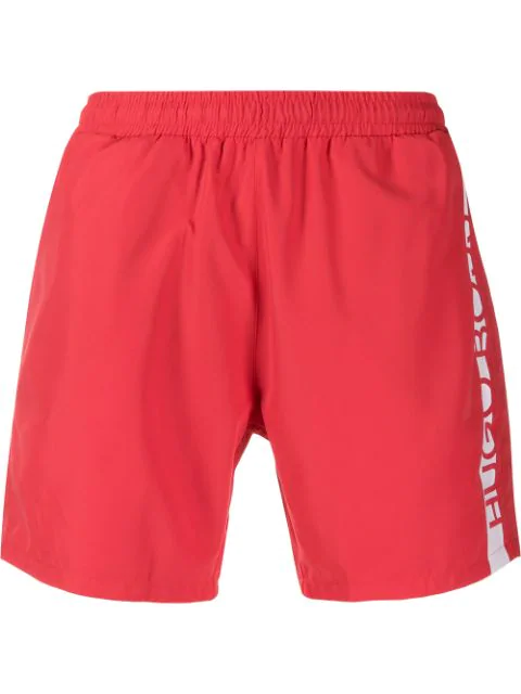 red hugo boss swim shorts