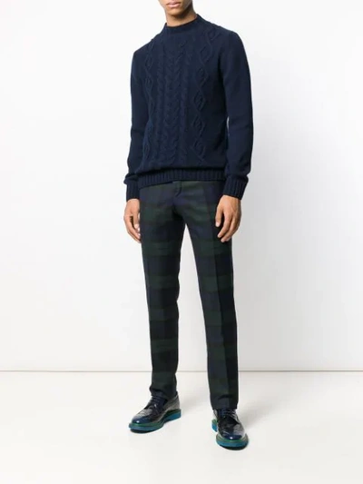 Shop Tagliatore Cable Knit Jumper In Blue